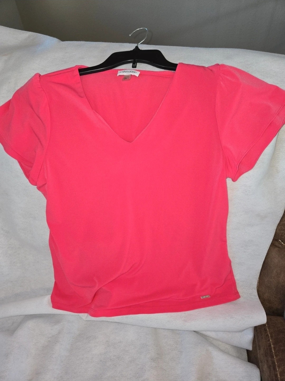Calvin Klein Bright Pink V-Neck Short Sleeve Tee